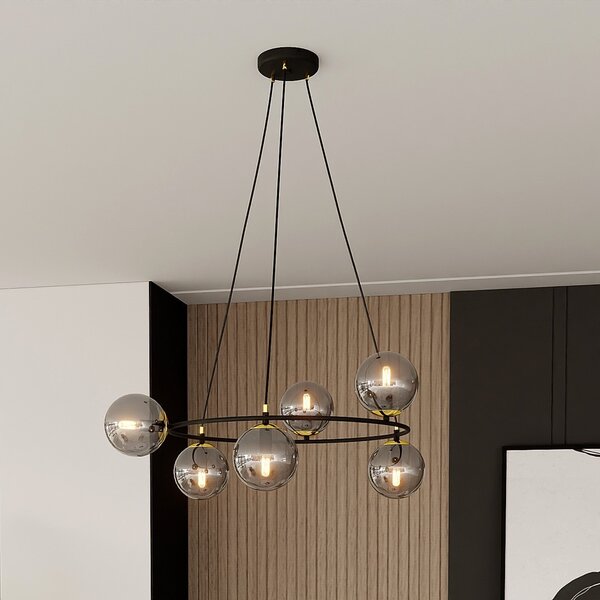 Lampadario a Sospensione AZURA 6 in Acciaio e Vetro 6xE14