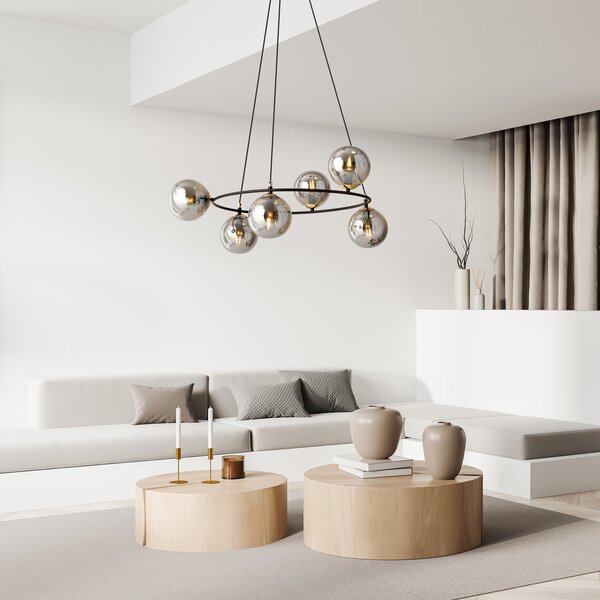 Lampadario a Sospensione AZURA 6 in Acciaio e Vetro 6xE14