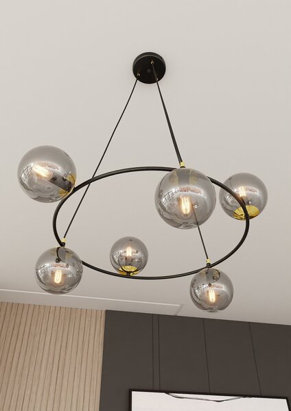 Lampadario a Sospensione AZURA 6 in Acciaio e Vetro 6xE14