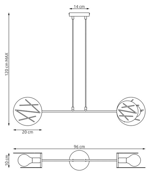 Lampada a sospensione in acciaio XOTIC 2 nero 2xE27