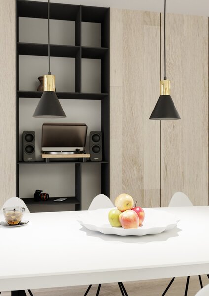 Lampada a sospensione in acciaio ROSA 1 nero/bianco e oro E14