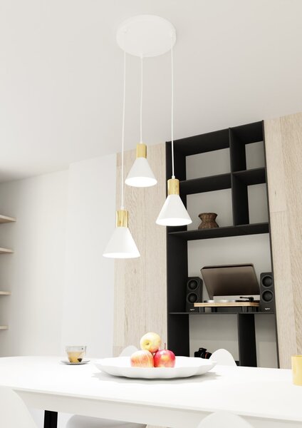 Lampada a sospensione in acciaio ROSA 3 nero/bianco e oro 3xE14