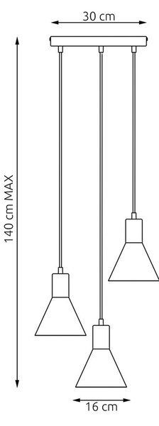 Lampada a sospensione in acciaio ROSA 3 nero/bianco e oro 3xE14