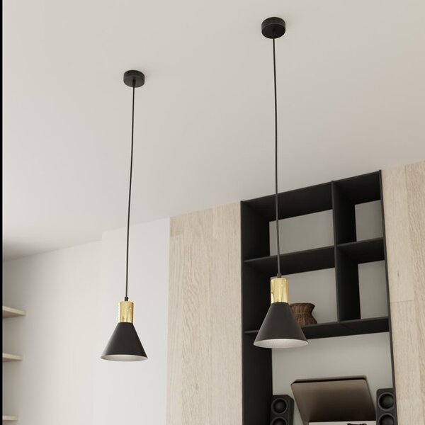 Lampada a sospensione in acciaio ROSA 1 nero/bianco e oro E14