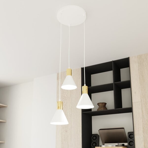 Lampada a sospensione in acciaio ROSA 3 nero/bianco e oro 3xE14
