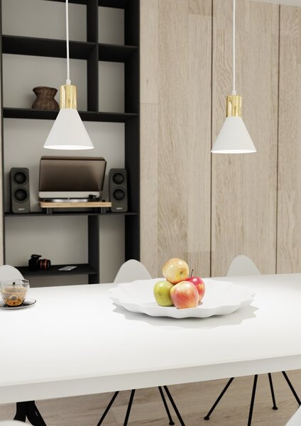 Lampada a sospensione in acciaio ROSA 1 nero/bianco e oro E14