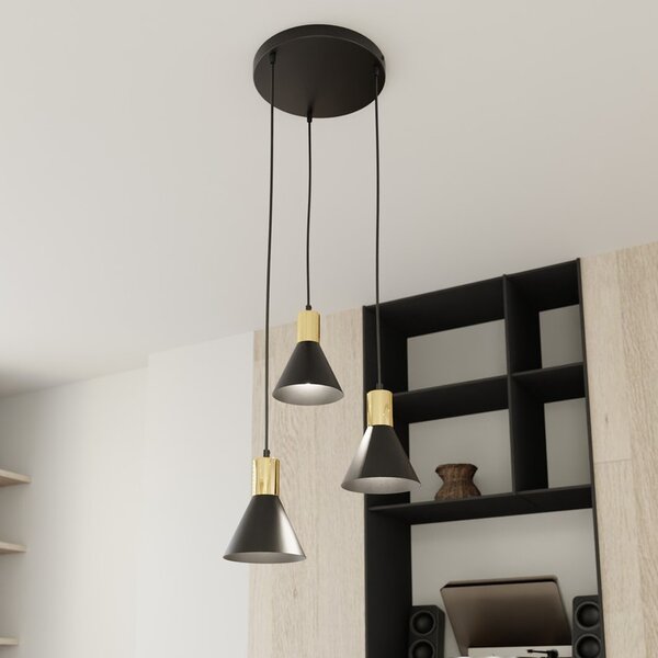 Lampada a sospensione in acciaio ROSA 3 nero/bianco e oro 3xE14