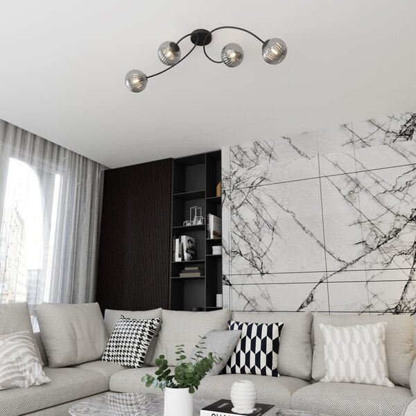 Lampada da soffitto in acciaio e vetro VIBRA 4 da interno 4xE14