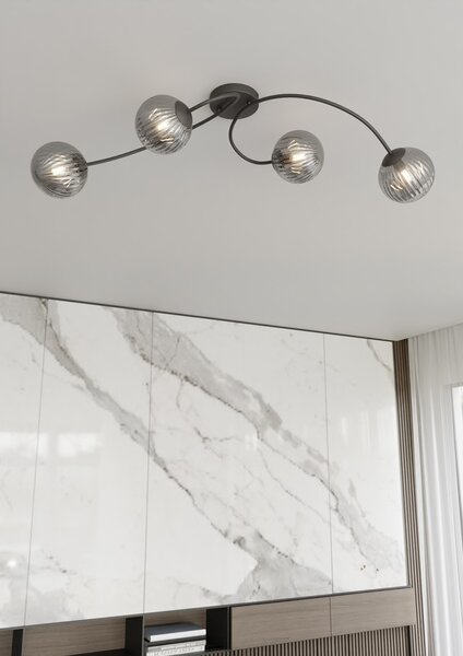 Lampada da soffitto in acciaio e vetro VIBRA 4 da interno 4xE14