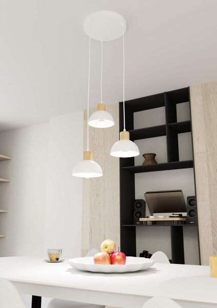 Lampada a sospensione SECO 3 PREMIUM in acciaio e legno 3xE27