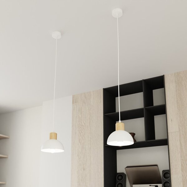 Lampada a sospensione in acciaio e legno SECO 1 E27 bianco