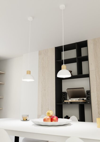 Lampada a sospensione in acciaio e legno SECO 1 E27 bianco