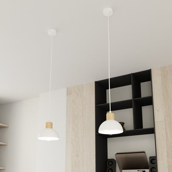 Lampada a sospensione in acciaio e legno SECO 1 E27 bianco