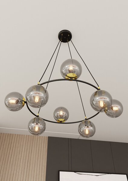 Lampadario a Sospensione AZURA 8 in Acciaio e Vetro 8xE14
