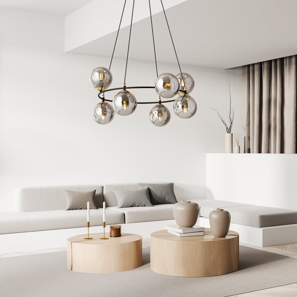 Lampadario a Sospensione AZURA 8 in Acciaio e Vetro 8xE14