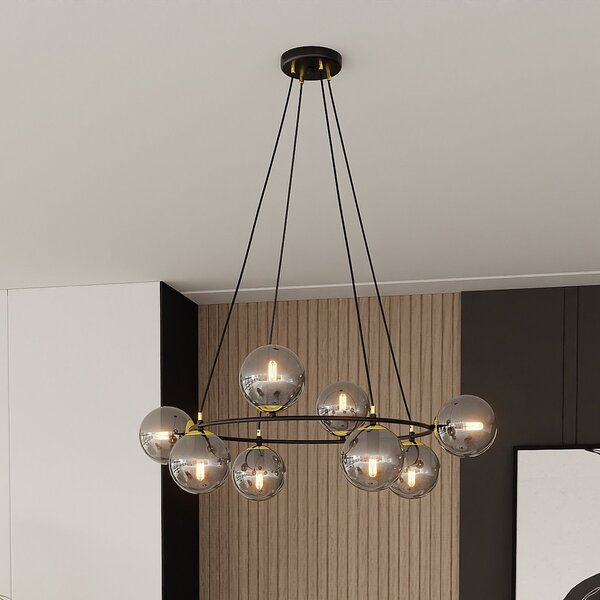 Lampadario a Sospensione AZURA 8 in Acciaio e Vetro 8xE14