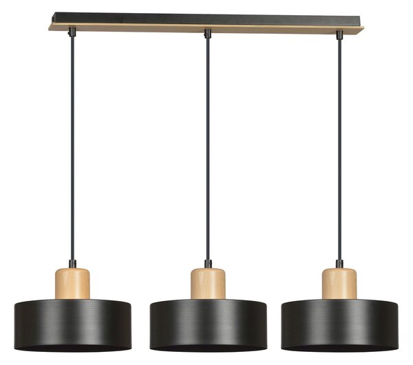 Lampadario a Sospensione in Acciaio e Legno TORIN 3 Nero 3xE27
