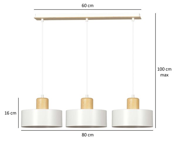 Lampadario a Sospensione in Acciaio e Legno TORIN 3 Nero 3xE27