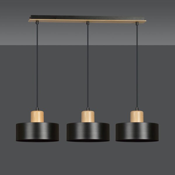 Lampadario a Sospensione in Acciaio e Legno TORIN 3 Nero 3xE27