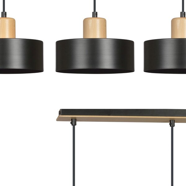 Lampadario a Sospensione in Acciaio e Legno TORIN 3 Nero 3xE27