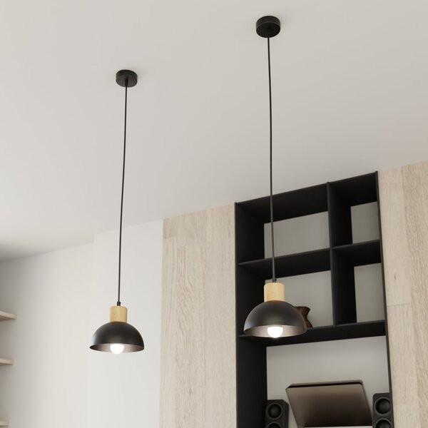 Lampada a Sospensione in Acciaio e Legno SECO 1 E27 Nero