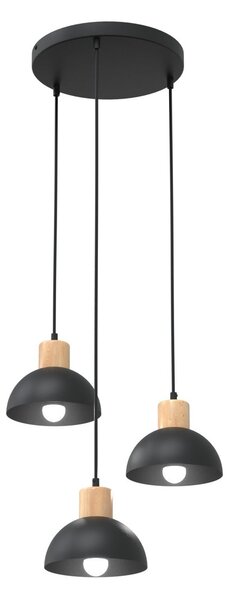Lampada a sospensione SECO 3 PREMIUM in acciaio e legno 3xE27 Nero