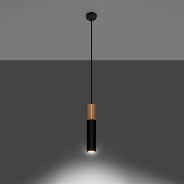 Lampadario a Sospensione PABLO 1 in Legno e Acciaio con base GU10