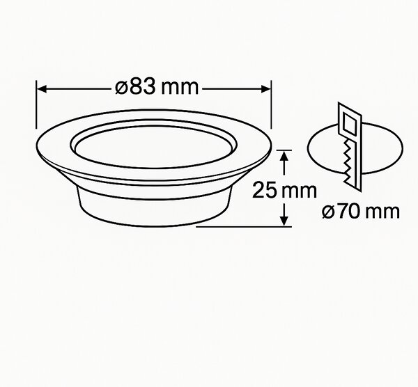 Faro LED da incasso 6W Dimmerabile CCT Foro ø70mm IP44 Colore Bianco Variabile CCT