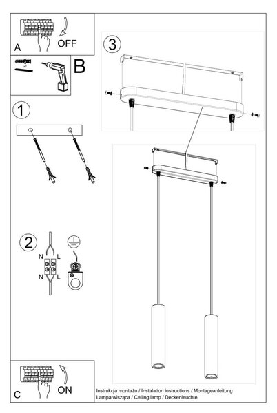 Lampadario a Sospensione LUVO 2 in Cemento 2xGU10 - Grigio