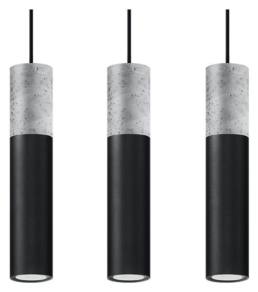 Lampada a Sospensione BORGIO 3P Nera con Cemento 3xGU10