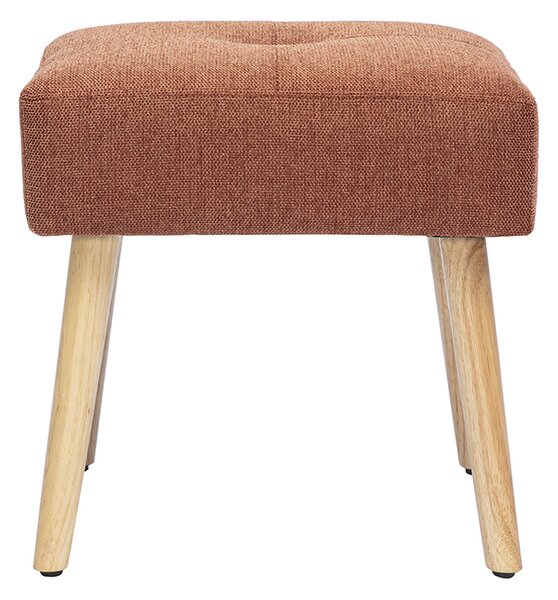 Sgabello basso in tessuto effetto velluto testurizzato terra bruciata e legno chiaro massiccio H46 cm GUESTA
