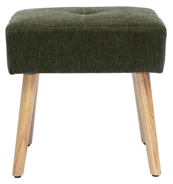Sgabello basso in tessuto effetto velluto verde kaki e legno chiaro massiccio H46 cm GUESTA