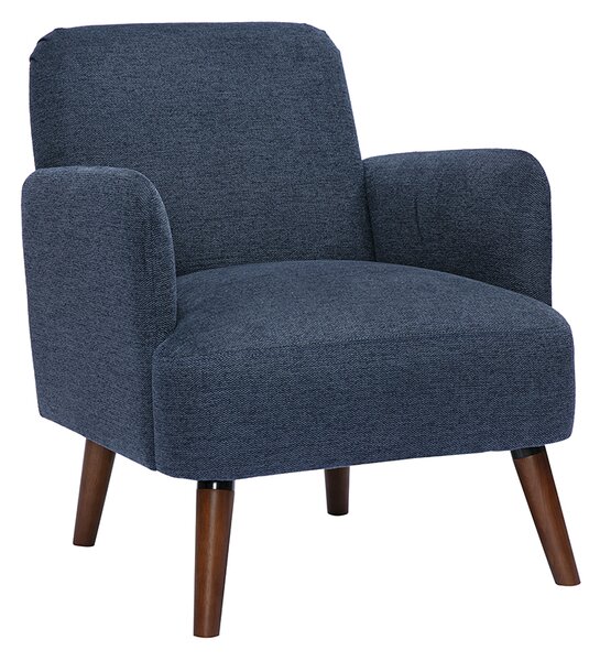 Poltrona scandinava in tessuto effetto velluto testurizzato blu scuro e legno scuro ISKO