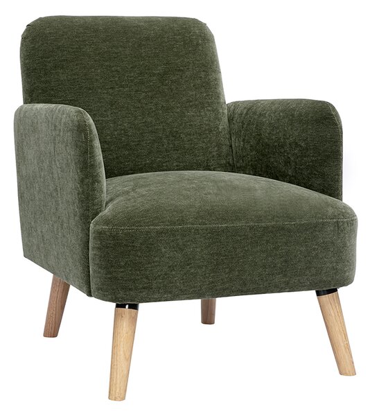 Poltrona scandinava in tessuto effetto velluto verde kaki e legno chiaro ISKO