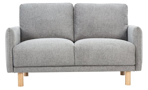 Divano design 2 posti in tessuto effetto velluto grigio testurato e legno chiaro BONO