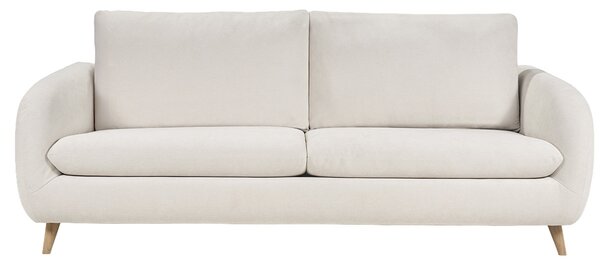 Divano letto 3-4 posti in tessuto effetto velluto beige con materasso 10 cm LEANDRE