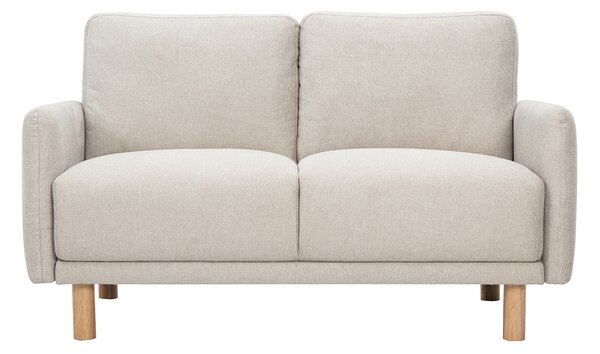 Divano design 2 posti in tessuto effetto velluto testurizzato beige e legno chiaro BONO