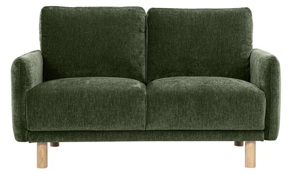 Divano design 2 posti in tessuto effetto velluto verde kaki e legno chiaro BONO