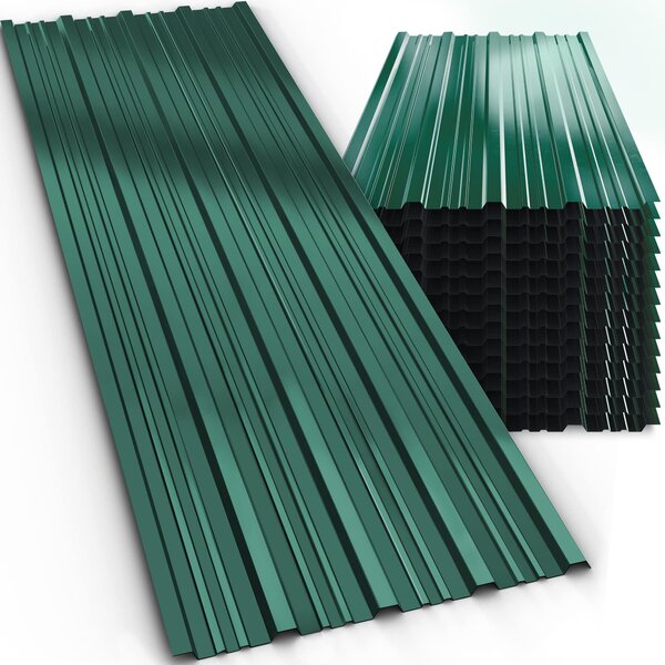 GARDEBRUK® 14x Lamiere Zincate Profilate110x46cm =7m² Lastre Trapezoidali Pannelli Copertura in Metallo Tetto Tettoia Lamiera Grecata Verde