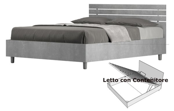 Letto Matrimoniale alla Francese con Contenitore, Modello ANKEL Dimensioni 140x200 cm Stile Minimal TESTA DRITTA Colore Cemento
