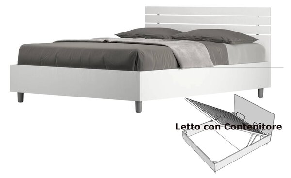 Letto Matrimoniale alla Francese con Contenitore, Modello ANKEL Dimensioni 140x200 cm Stile Minimal TESTA DRITTA Colore Bianco Frassino