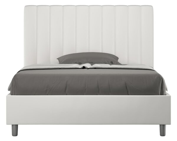 Letto Matrimoniale alla Francese AGUEDA In Similpelle Dimensioni 140x210 cm giroletto imbottito effetto trapuntato colore bianco
