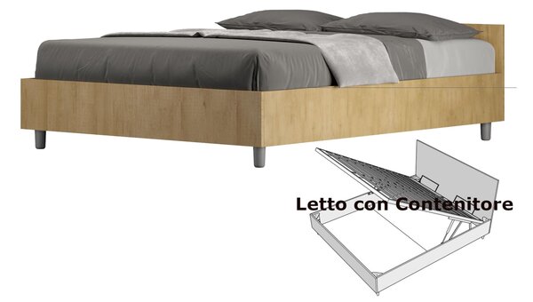 Letto Matrimoniale alla Francese con Contenitore, Modello NUAMO Dimensioni 140x200 cm Stile Minimal ed Essenziale Colore Quercia