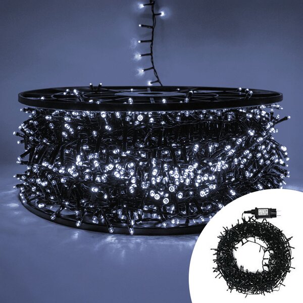 Catena di luci 100 metri da 4000 Led Bianco Freddo con cavo verde Wisdom