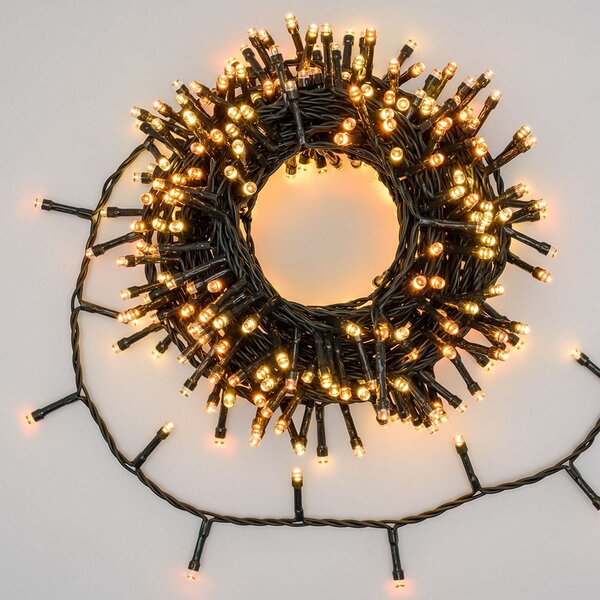 Catena di luci 21 metri da 360 Led Bianco Caldo e Giallo con cavo verde con telecomando Wisdom