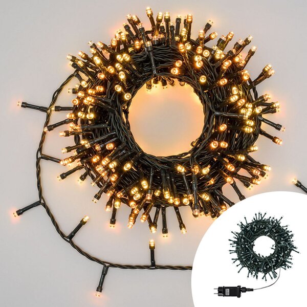 Catena di luci 21 metri da 360 Led Bianco Caldo e Giallo con cavo verde con telecomando Wisdom