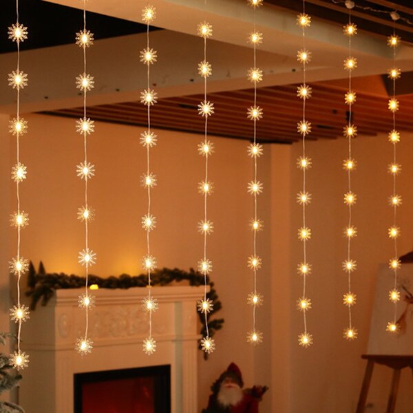Tenda luminosa con Fiocchi di neve 4 metri 100 Led Bianco Caldo altezza 100cm da interno Wisdom