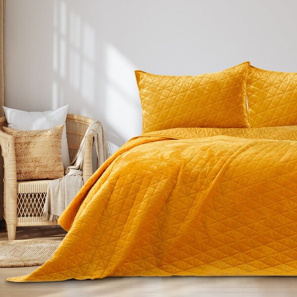 Copriletto giallo in velluto con rivestimento trapuntato 240x260 cm Laila – Restilo