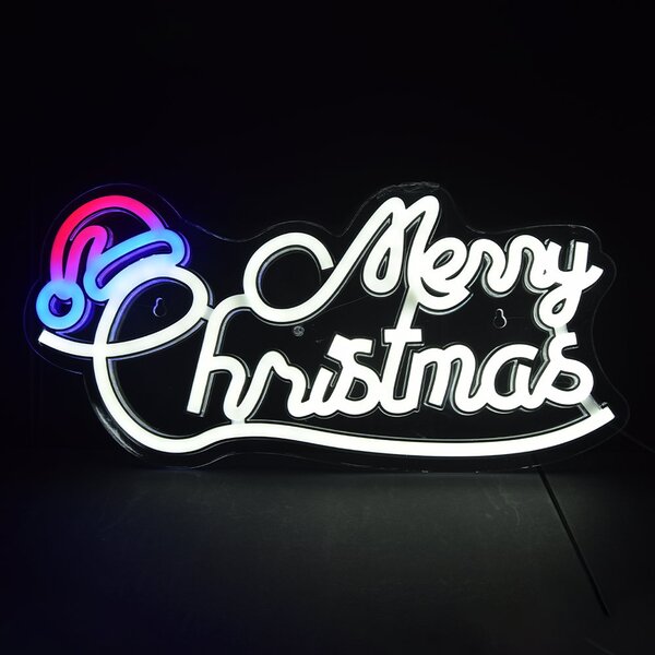 Scritta luminosa Merry Christmas da 43x20cm Led Neon Flex USB da interno Wisdom