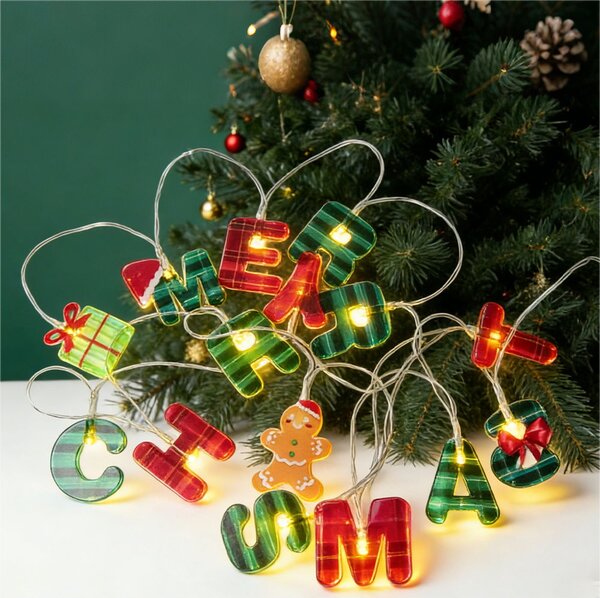 Catena decorata con 15 Merry Christmas luminosa a Led Bianco Caldo 3 metri a batteria Wisdom
